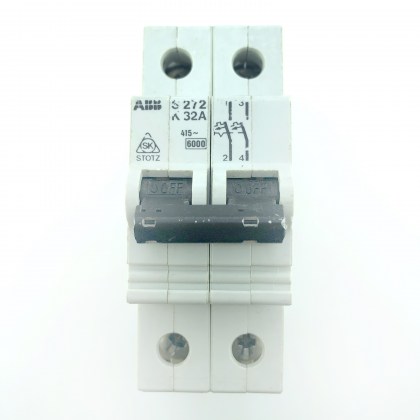 ABB S272 K32A 32A 32 Amp 2 Double Pole MCB Circuit Breaker Type K